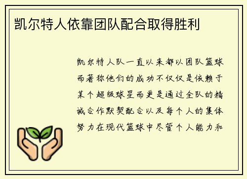 凯尔特人依靠团队配合取得胜利