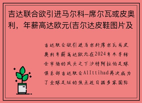 吉达联合欲引进马尔科-席尔瓦或皮奥利，年薪高达欧元(吉尔达皮鞋图片及价格)