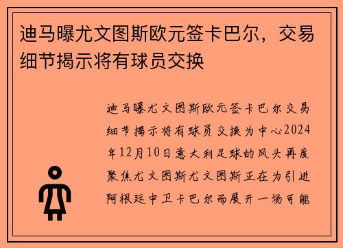 迪马曝尤文图斯欧元签卡巴尔，交易细节揭示将有球员交换